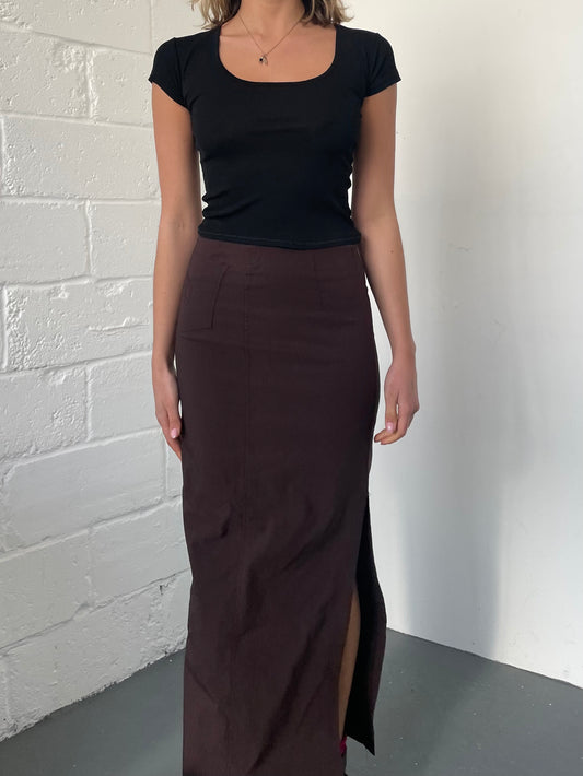 Brown Pinstripe Maxi Skirt