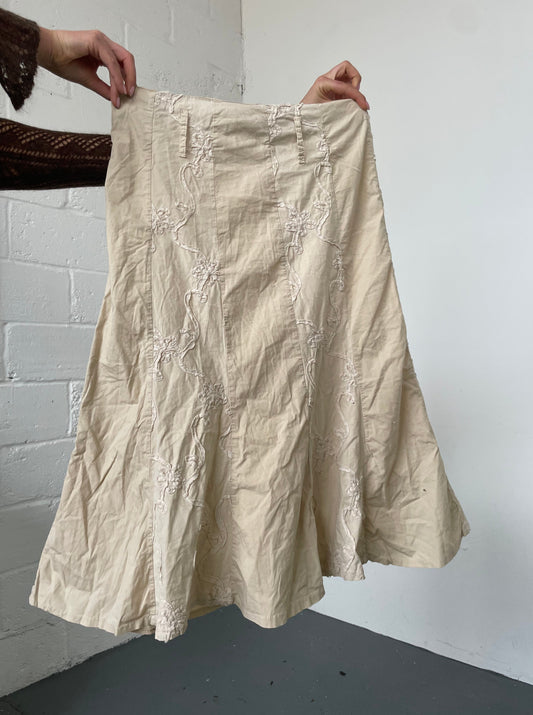 Embroidered Linen Maxi Skirt