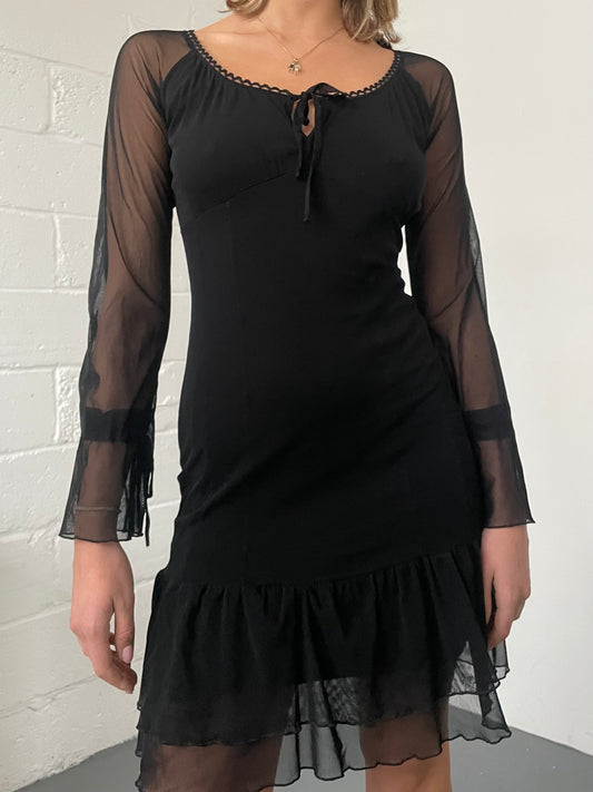 Black Mesh Gothic Milkmaid Dress