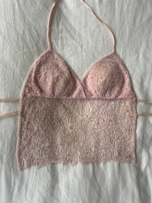 00s Beaded Backless Top - Light Pink