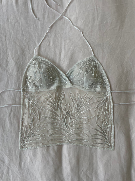 00s Beaded Backless Top - White and Silver
