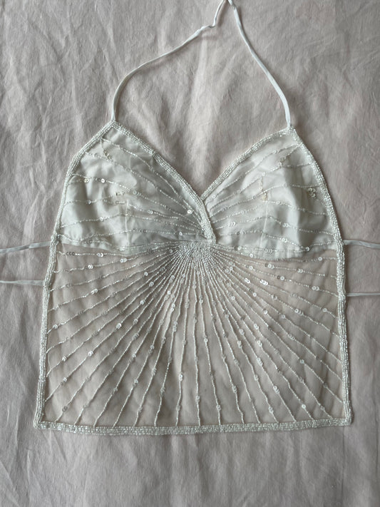 00s Beaded Backless Top - White