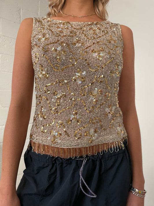Gold Sequin and Beaded Tank