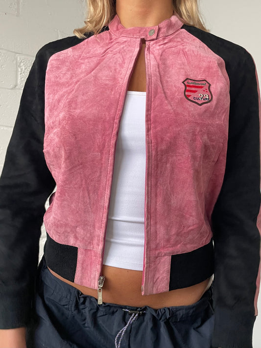 Pink and Black Suede Motocross Jacket