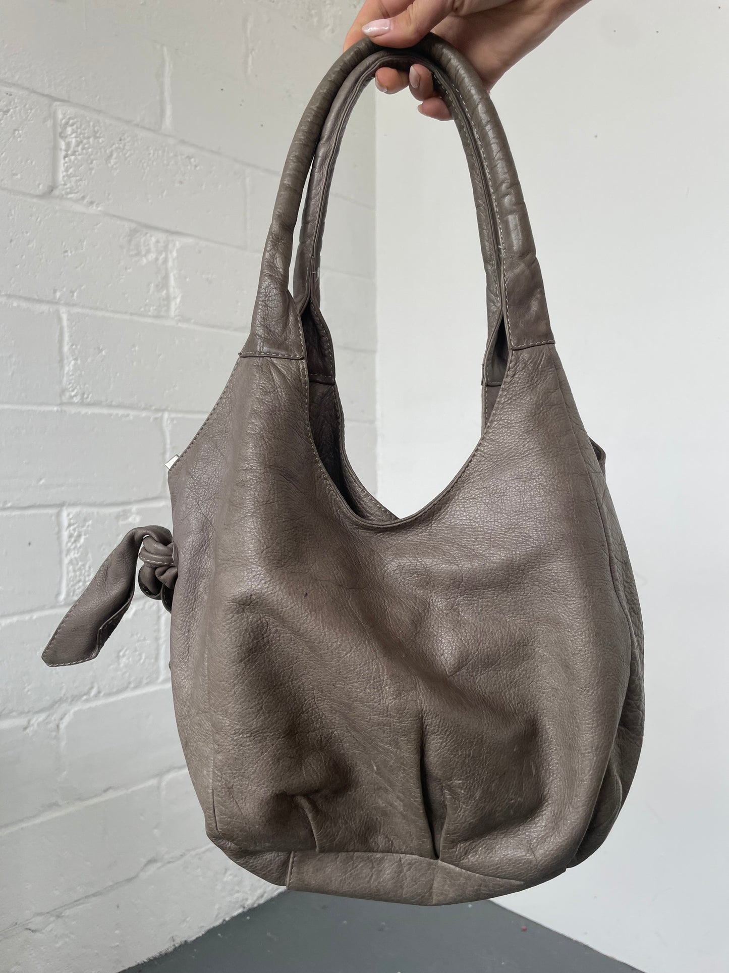 Khaki Leather Slouchy Bag